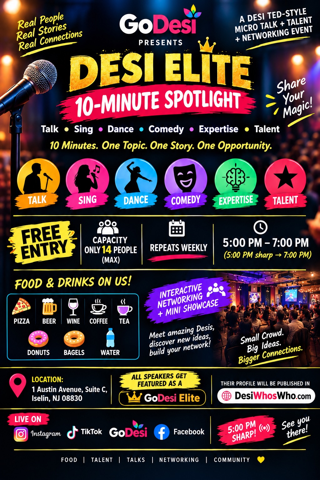 Desi TED-style Micro-talk + Talent + Networking